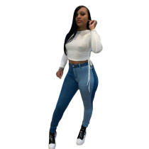 Stitching Color-blocking Skinny Jeans