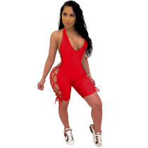 Solid Color Backless Hollow Sexy Romper