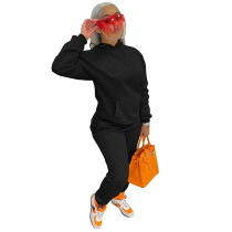 Solid Color Black Fleece Sweatshirt Hoodie Women Pant Set