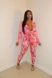Casual Printed Turndown Neck Long Sleeve Shirt Trousers Homewear Casual Set