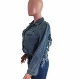 Fashion Ladies Jacket Cropped Denim Fringe Jacket Top