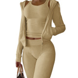 Autumn Winter Double-sided Fleece Vest Hooded Three Piece Set