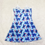 Sexy Loungewear Summer Cartoon Pattern Printed Spaghetti Strap Homewear Dress