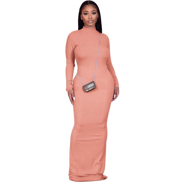 Autumn Winter Women Fashion Sexy Party Club Outfits Long Sleeve Solid Backless Skinny Pit Maxi Dress