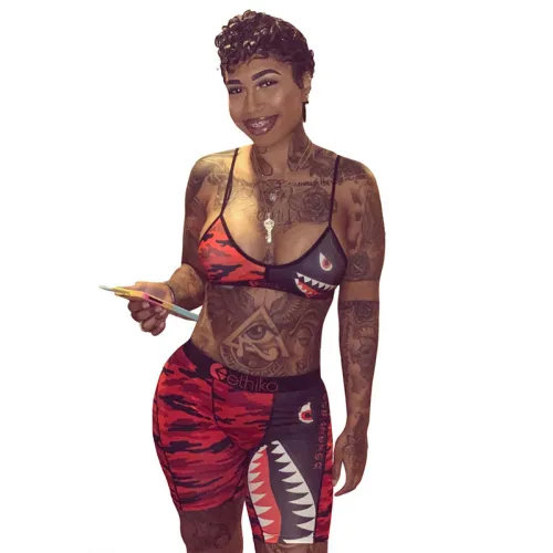 Camouflage Cartoon Sports Straps Pants Set