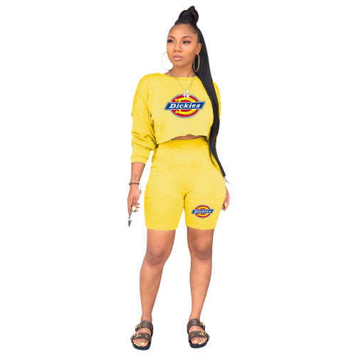 Casual O Neck Long Sleeve Sweatshirt Shorts Set with Pocket