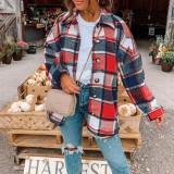 Long Sleeve Lapel Loose Fit Women's Plaid Shirt Mid-Length Coat
