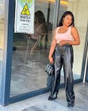 Women's Faux Leather Wide Leg Pants Vintage High Waist PU Leather Palazzo Pants