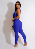 Solid Color Ribbed Sleeveless Square Neck Backless Tank Jumpsuit
