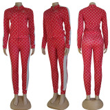 Women's Activewear Long Sleeve Printed Zipper Top & Skinny Pants Set