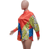 Women Chic Fashion Leopard Pattern Turn Down Collar Long Sleeves Button Casual Shirt Tops
