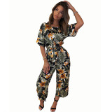 Short Sleeve Print Jumpsuit with Belt