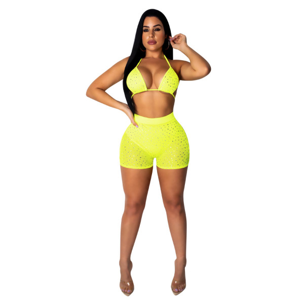 Casual Mesh Sequin Shorts Set