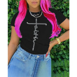 Black Pullover Hot Drill Short Sleeve Tees
