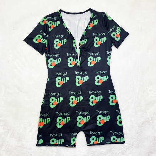 Casual Cartoon Printed Letters Home Short Jumpsuit