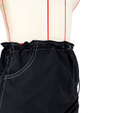Solid Color Shirred Elastic Buckle Athleisure Pocket Cargo Skirts