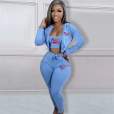 Copy Casual Print Gradient Patchwork Sweatsuit Hooded Collar Long Sleeve Three Pieces