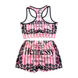 Sexy Graphic Print Tank Top Shorts Set Yoga Pants Set