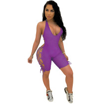 Solid Color Backless Hollow Sexy Romper
