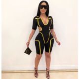 Casual Turn-down Neck Striped Romper