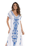 Cotton Embroidered V Neck Beach Dress