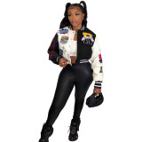 Casual Colorblock Button Fashion Print Double Thread Baseball Jacket