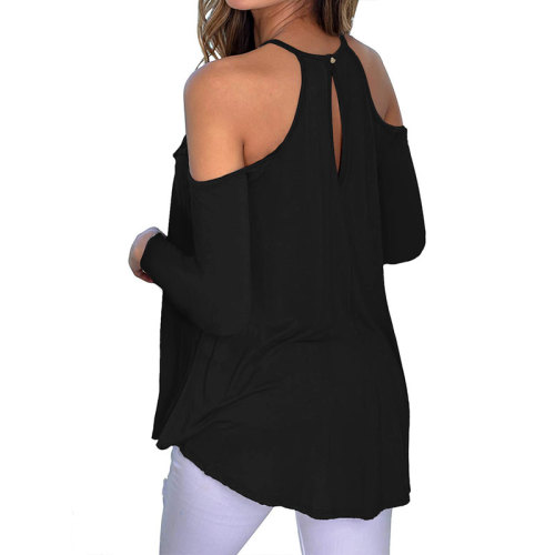 Knitted Printed Off Cold Shoulder Gradient T-Shirt