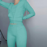 Autumn Winter Double-sided Fleece Vest Hooded Three Piece Set