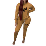 Casual Print Letter Pleated Sweatpants Two Piece with Pockets