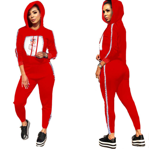 Casual Hoodie Patch Two Piece Set