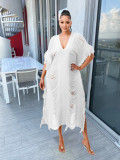 Solid Color Manual Knitted Sheer Fringed Dress