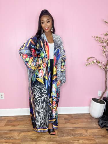 Autumn Long Sleeve Imitation Silk Printed Sun Protection Cape