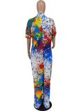 Plus Size Splash Ink Printed Loose Jumpsuit