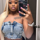 Super Stretch Denim Navel-Based Tube Top