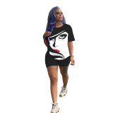 Fashion Solid Color Pattern Printed Shorts Two-piece Set