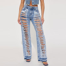 All-match Slim-fit Micro-elastic Ripped Micro-flared Jeans