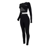 Sexy Cross Cutout Sports Two Piece Women Clothing Set with Hollow Out