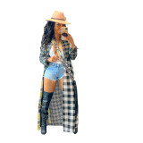 Plaid Print Patchwork Shirt Collar Long Blouse