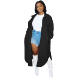 Solid Color Casual Loose Cardigan Double Sided Fleece Long Jacket
