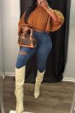 Solid Color High Neck Short Shawl Sweater Top