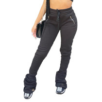 Solid Color Pleated Micro Flared Stacked Trousers