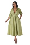 Fashion POLO Collar Loose Long Sleeve Long Dress
