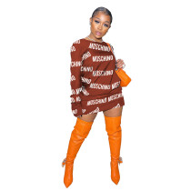 Red Long Sleeve Soft Print T-shirt Dress