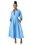 Fashion POLO Collar Loose Long Sleeve Long Dress