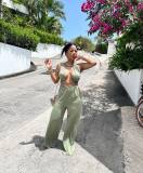 Light Green Sexy Irregular Straps Bandage Wrapped Wide Leg Jumpsuit