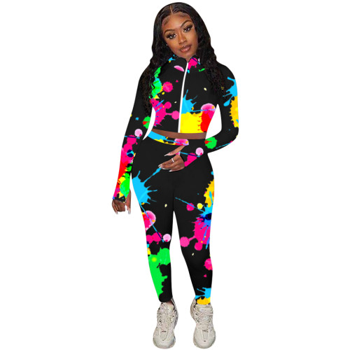 Casual Pattern Print Sweatpants Two-piece Outfits