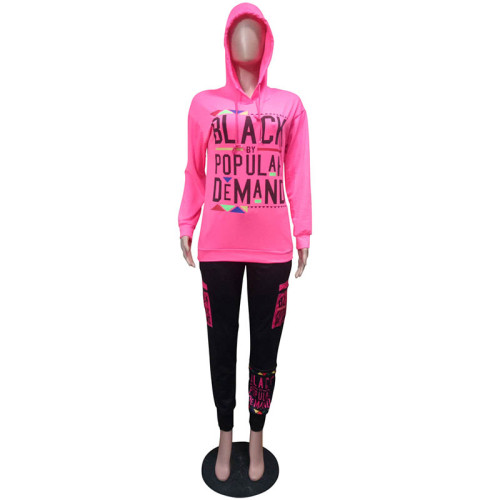 Casual Letter Print Hoodie Sweatshirt Two Piece Set