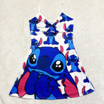 Sexy Loungewear Summer Cartoon Pattern Printed Spaghetti Strap Homewear Dress