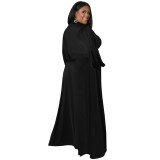 Black Plus Size Loose Long Sleeve Swing Skirt Set
