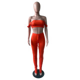 Solid Color Crop Top and Pleated Split Micro Trousers